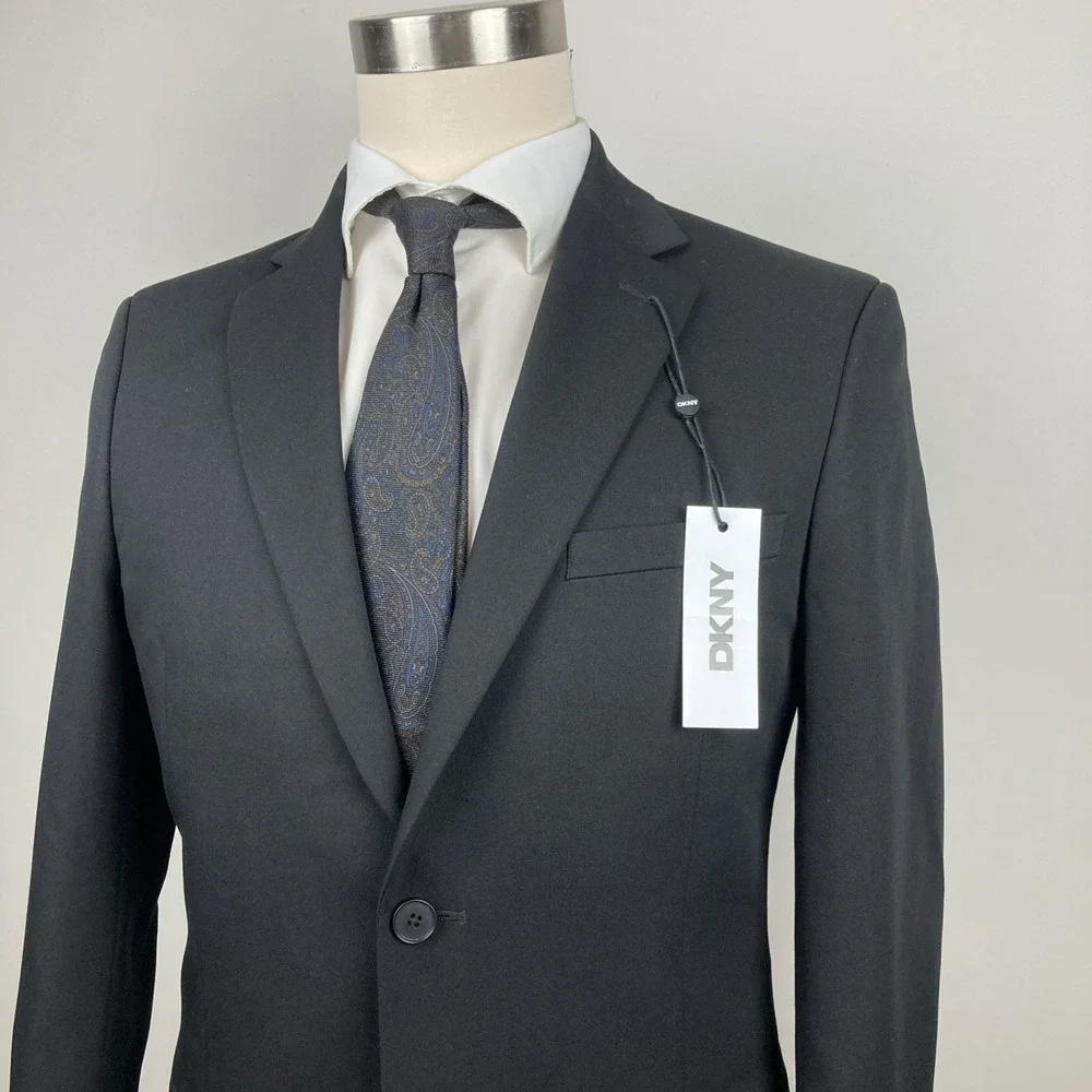 DKNY Men's Suit 38R Jacket 31Wx32 Pants Black Modern Fit 2-Piece